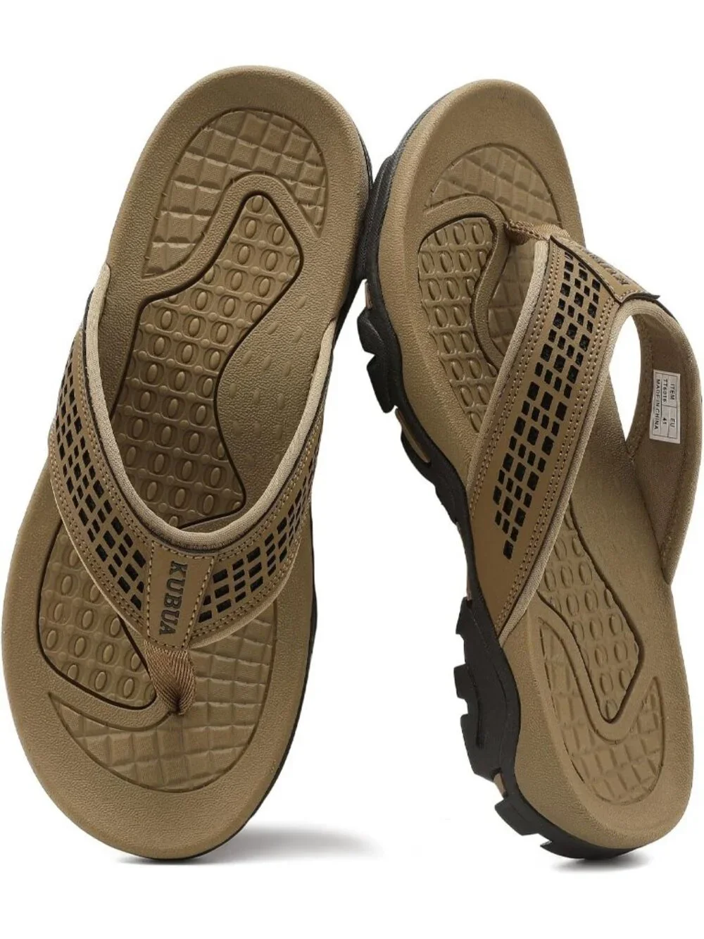 Men's Brown Black Beach Flip-Flops Water Outdoor Athletic Thong Sandal Slipper